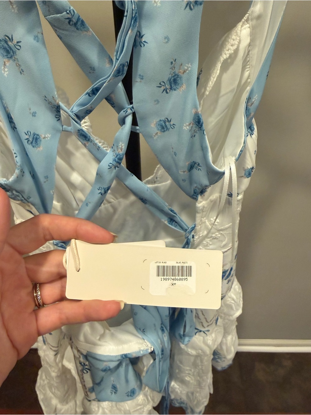 Altar'd State Blue and White Floral Lace-Up Back Mini Dress - Picture 6 of 6